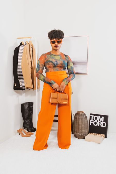 -Mesh top by Zara (medium) 
-Orange trousers by Zara (small)
-Jacquemus le grand bambino bag
-Cat eye sunglasses by Amazon Fashion 
-Nude heels by Steve Madden

#LTKstyletip #LTKunder100