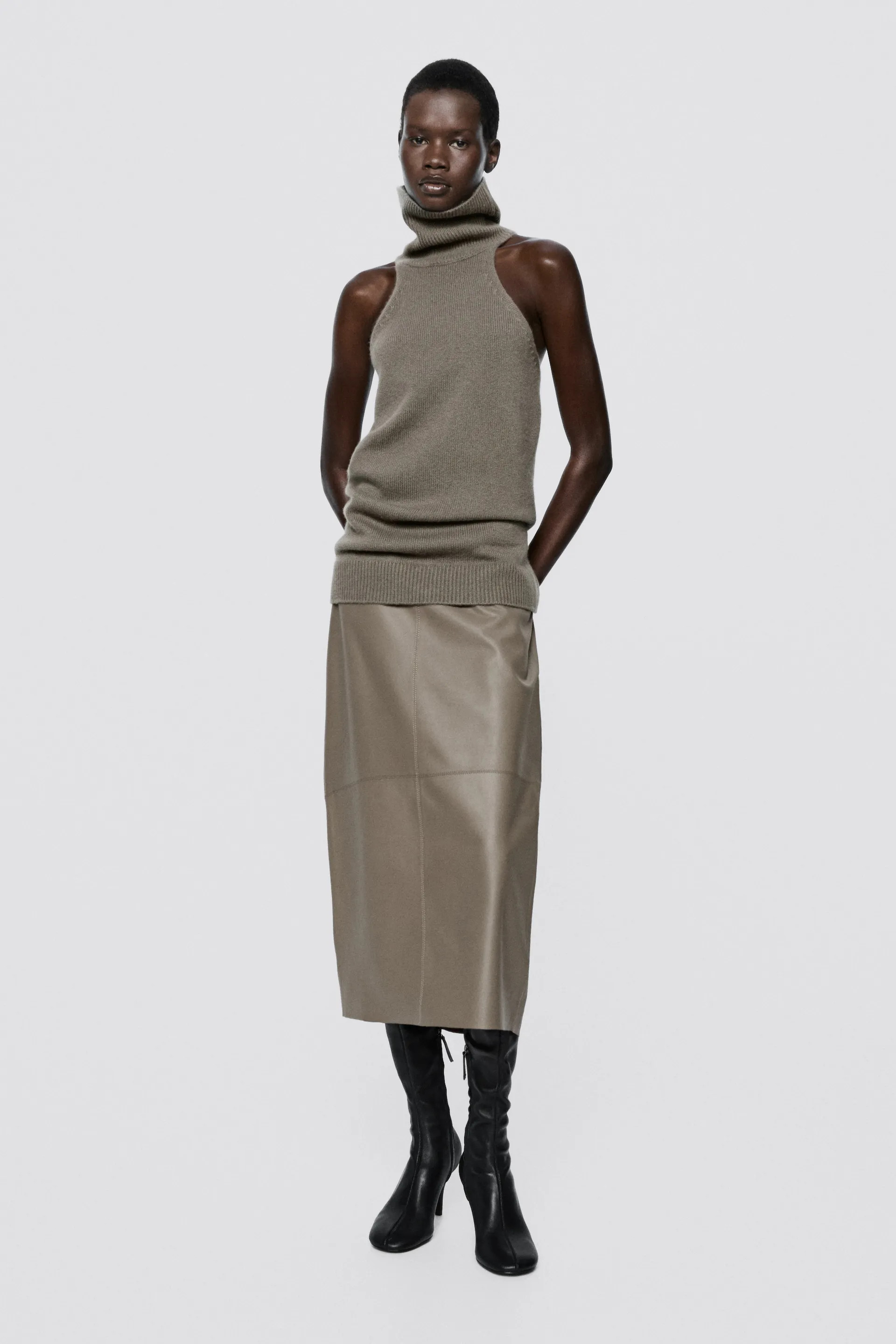 Midi pencil leather skirt - LIMITED EDITION - MOLE BROWN | Massimo Dutti US