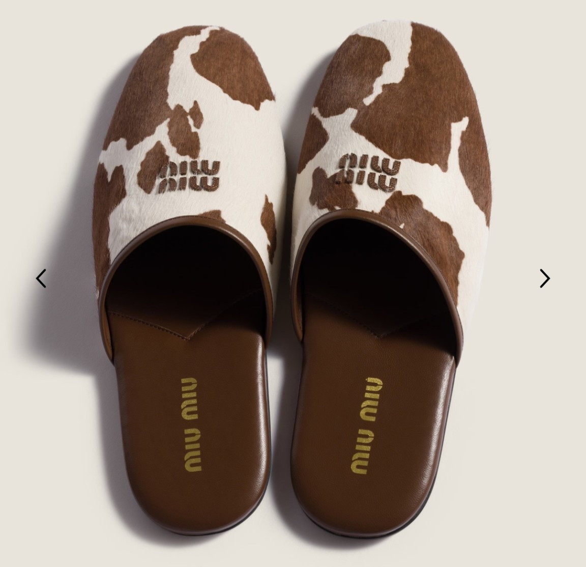 Miu miu cow print slides 

#LTKselfcare #LTKdayinmylife #LTKootd