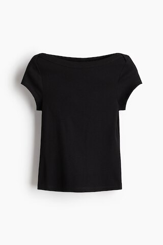 H & M - Ribbed Boat-Neck Top - Black | H&M (US + CA)