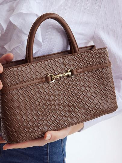 MOTF PREMIUM WOMEN'S SOLID COLOR TEXTURED CHAIN DECORATED TOTE BAG | SHEIN