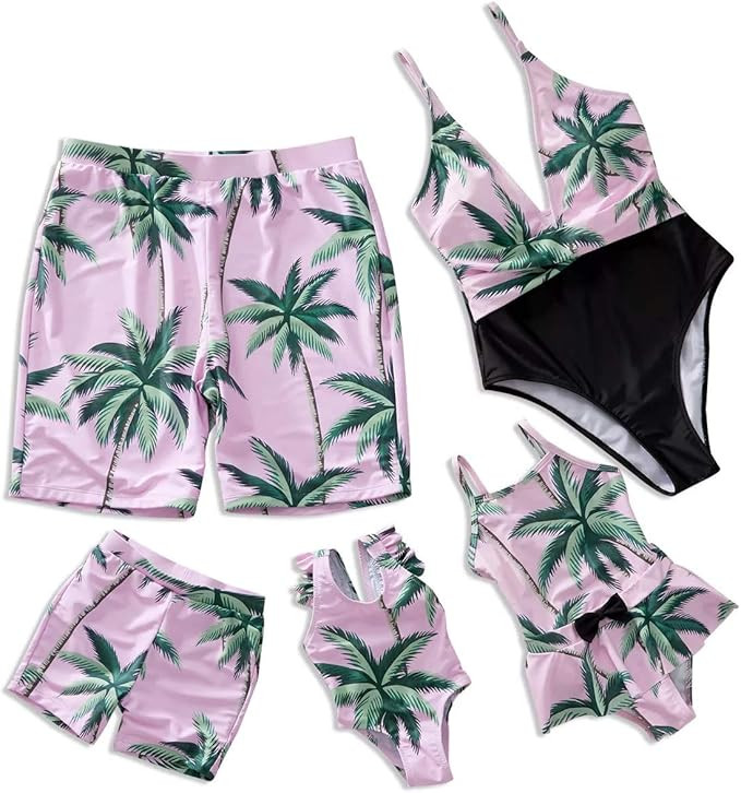 IFFEI Mommy and Me Swimsuit Family Matching Swimwear One Piece Coconut Tree Printed V Neck Bathin... | Amazon (US)
