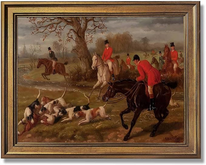 Gold Framed Vintage Equestrian Fox Hunting Wall Art Classic 19th Century Sports Oil Painting Repr... | Amazon (US)