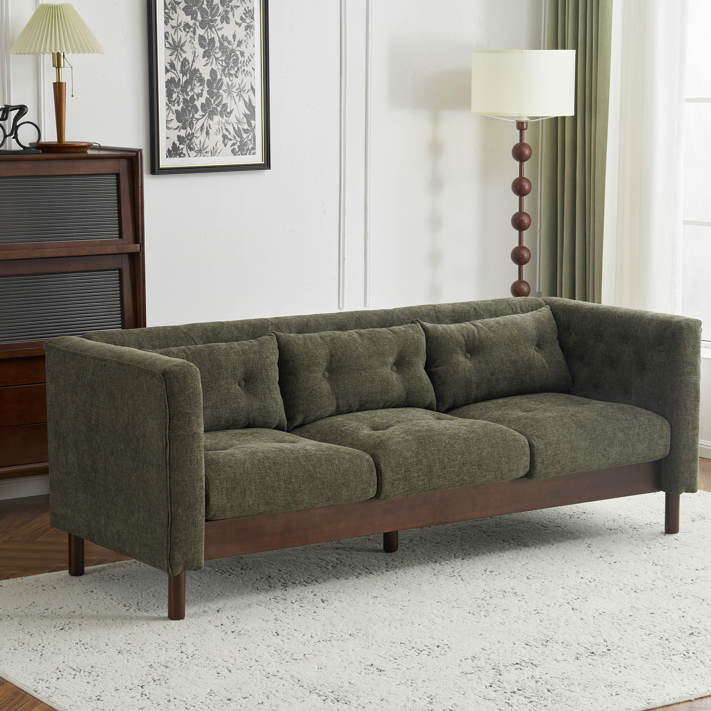 Christopher Knight Home Modern Upholstered 3 Seater Tufted Sofa Couch For Living Room Dark Green Rubber one_size | 324665 | Lowe's