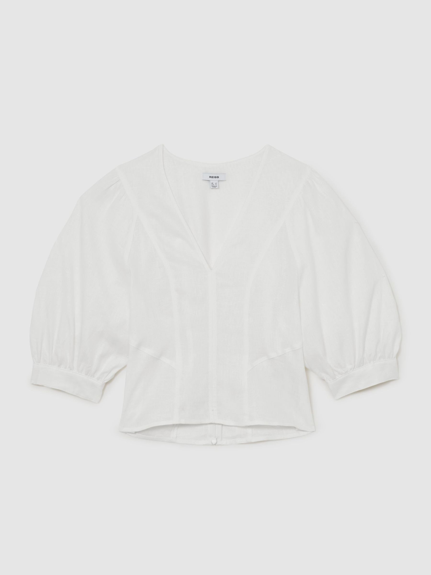 Reiss Linen Balloon-Sleeve Top in Ivory | REISS | Reiss US