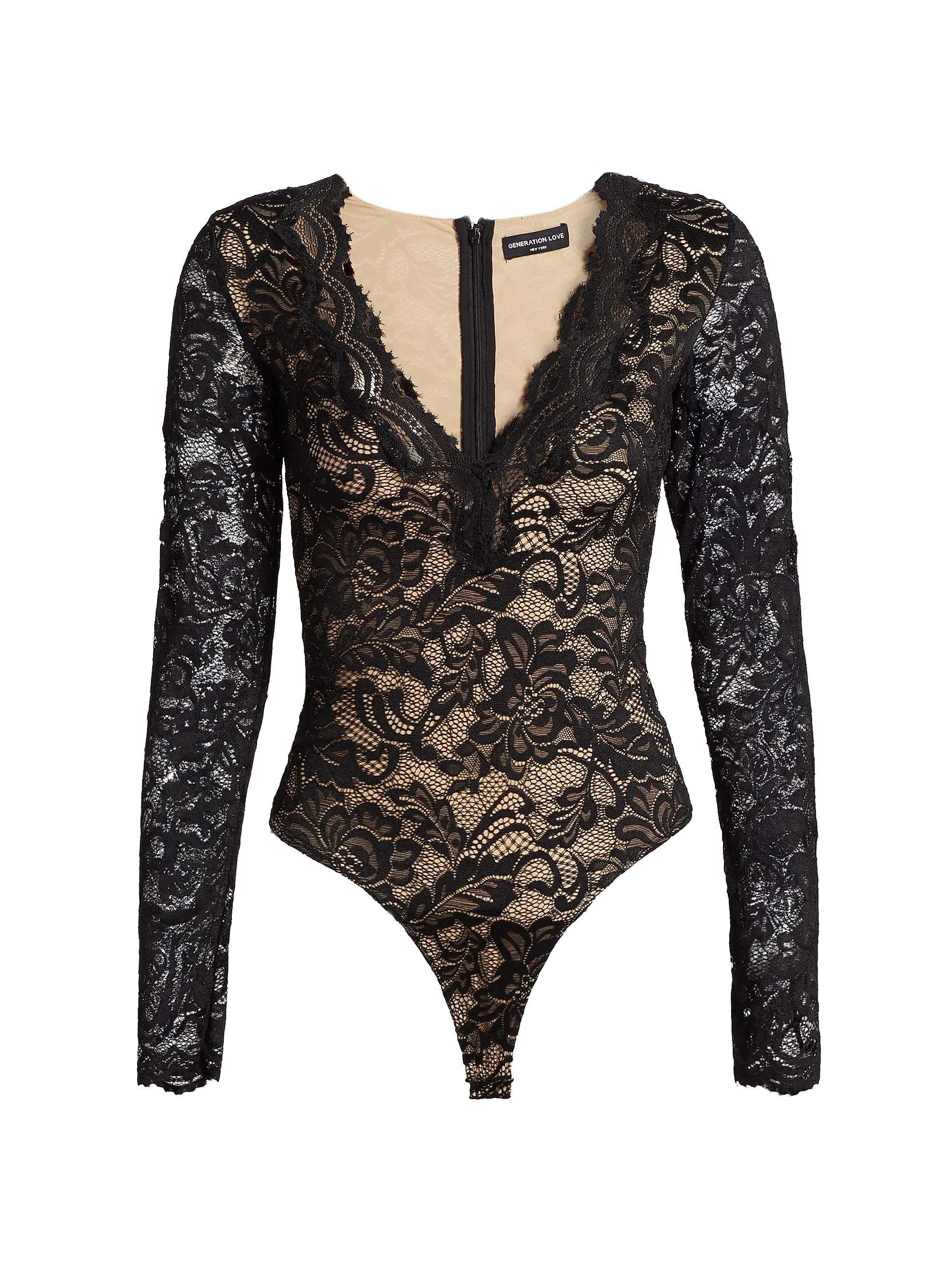 Alessia Lace V-Neck Bodysuit | Saks Fifth Avenue