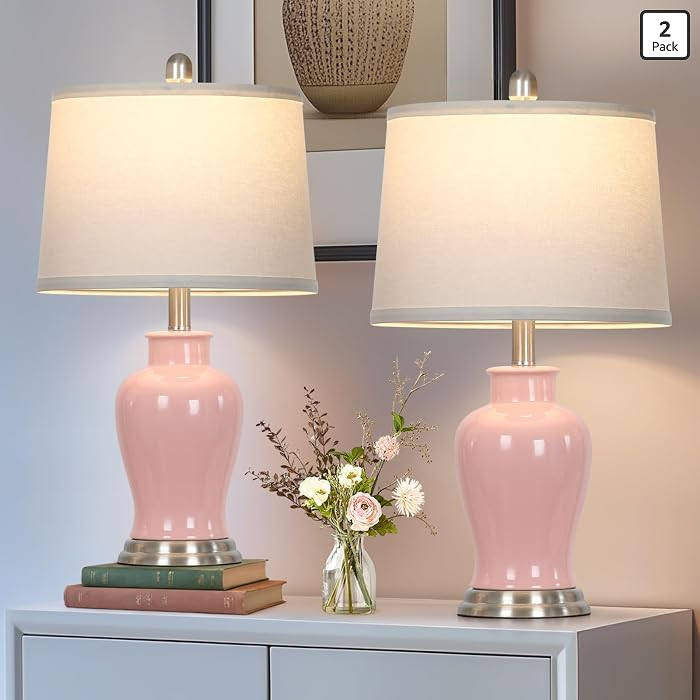 23" Ceramic Table Lamps Set of 2, Modern Ceramic Lamps for Living Room, Cute Bedside Lamps with G... | Amazon (US)