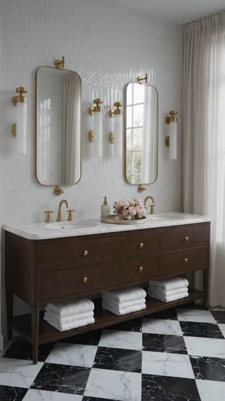 I love how a beautifully crafted double vanity instantly elevates the entire space. This Arhaus vanity pairs warm wood tones with a honed natural stone top, creating a timeless, furniture-inspired look that’s both elegant and functional. Thoughtful storage, soft-close drawers, and refined brass hardware make everyday routines feel a little more luxurious. Add sculptural bath lighting, graceful mirrors, warm brass faucets, plush bath towels, and simple bath accessories, and you’ve created a bathroom that feels calm, sophisticated, and designed to last. 

#PrimaryBathroom #MasterBathroom #BathroomVanity #DoubleSinkVanity #BathLighting #BathroomMirror #BathroomFaucet #BathTowels #TowelArrangement #BathAccessories #ModernClassic #BathroomDesign #LuxuryBathroom #TimelessDesign

#LTKdayinmylife #LTKHome #LTKSaleAlert