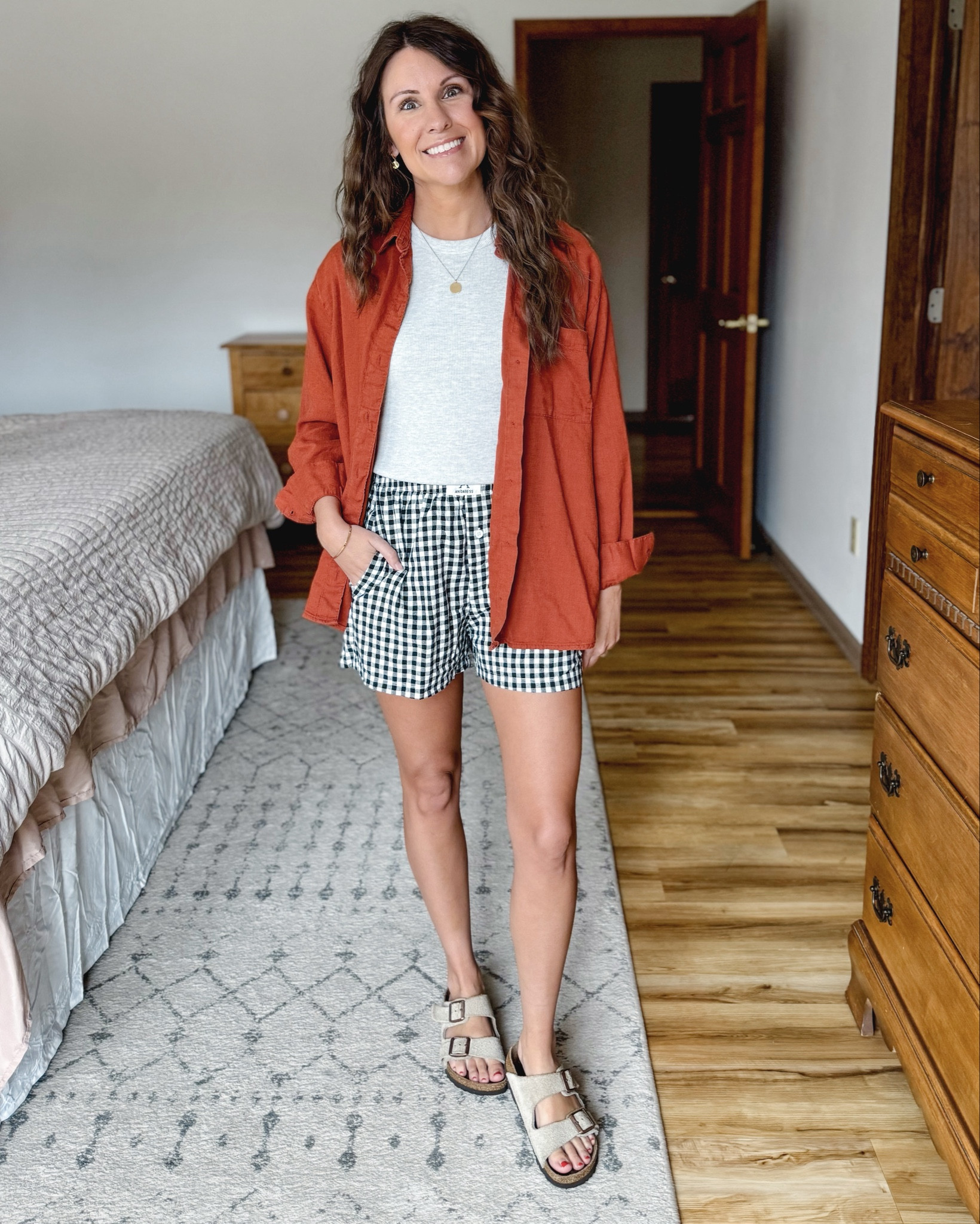 Size small in my tee shirt, small petite in my linen button up, xs in both my linen shorts and linen pants (my linen pants are from quince—this smaller gingham print is sold out but a larger one is in stock. Linked a couple similar pairs too!) my sandals are size 6. 

#LTKgrwm #LTKootd #LTKPetite