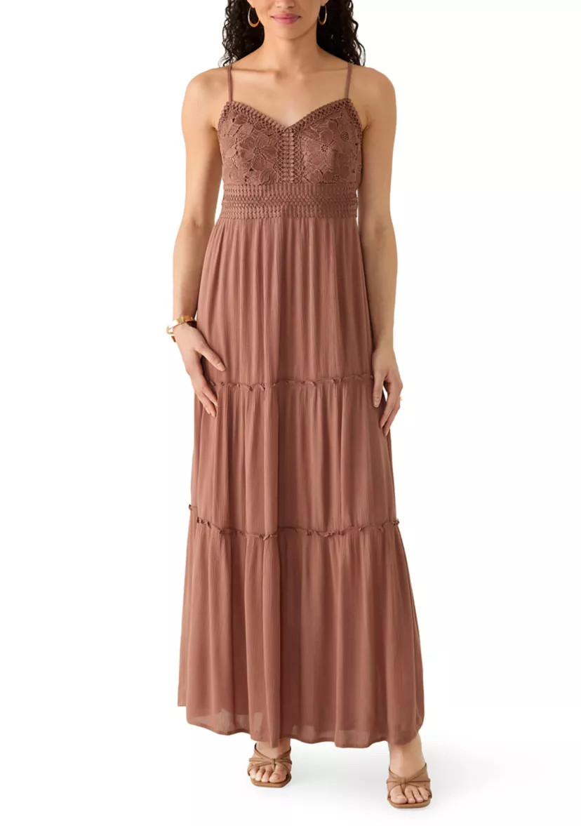 Women's Embroidered Bodice Strap Tiered Dress | Belk