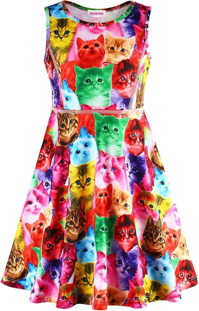 JESKIDS Little Girls Unicorn Dress Sleeveless Casual Twirl Dresses Print Sundress | Amazon (US)
