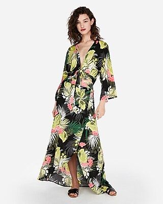 Express Womens High Waisted Tropical Print Maxi Skirt | Express