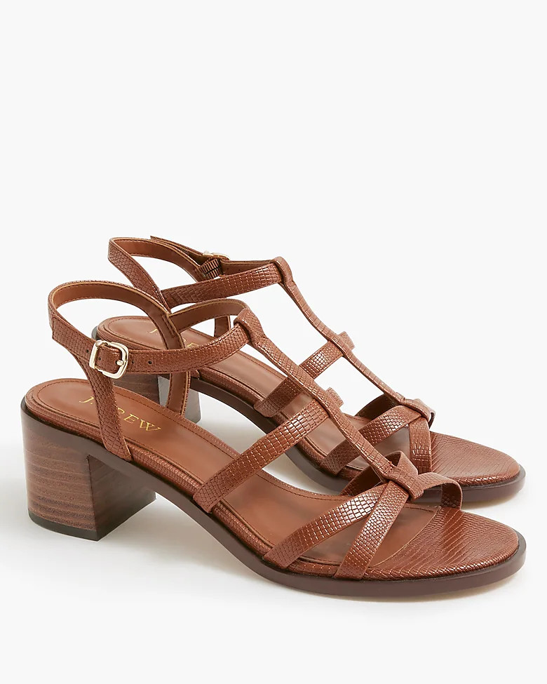 Textured T-strap heeled sandals | J.Crew Factory