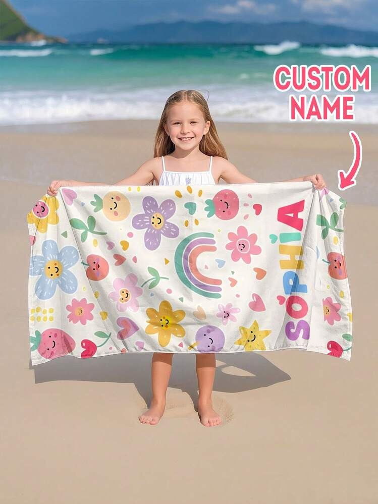Personalized Children's Beach Towel, Summer Birthday Gift, Summer Vibe, Girls' Beach Trip, Customized Beach Towel, Swimming Pool, Beach Decor | SHEIN