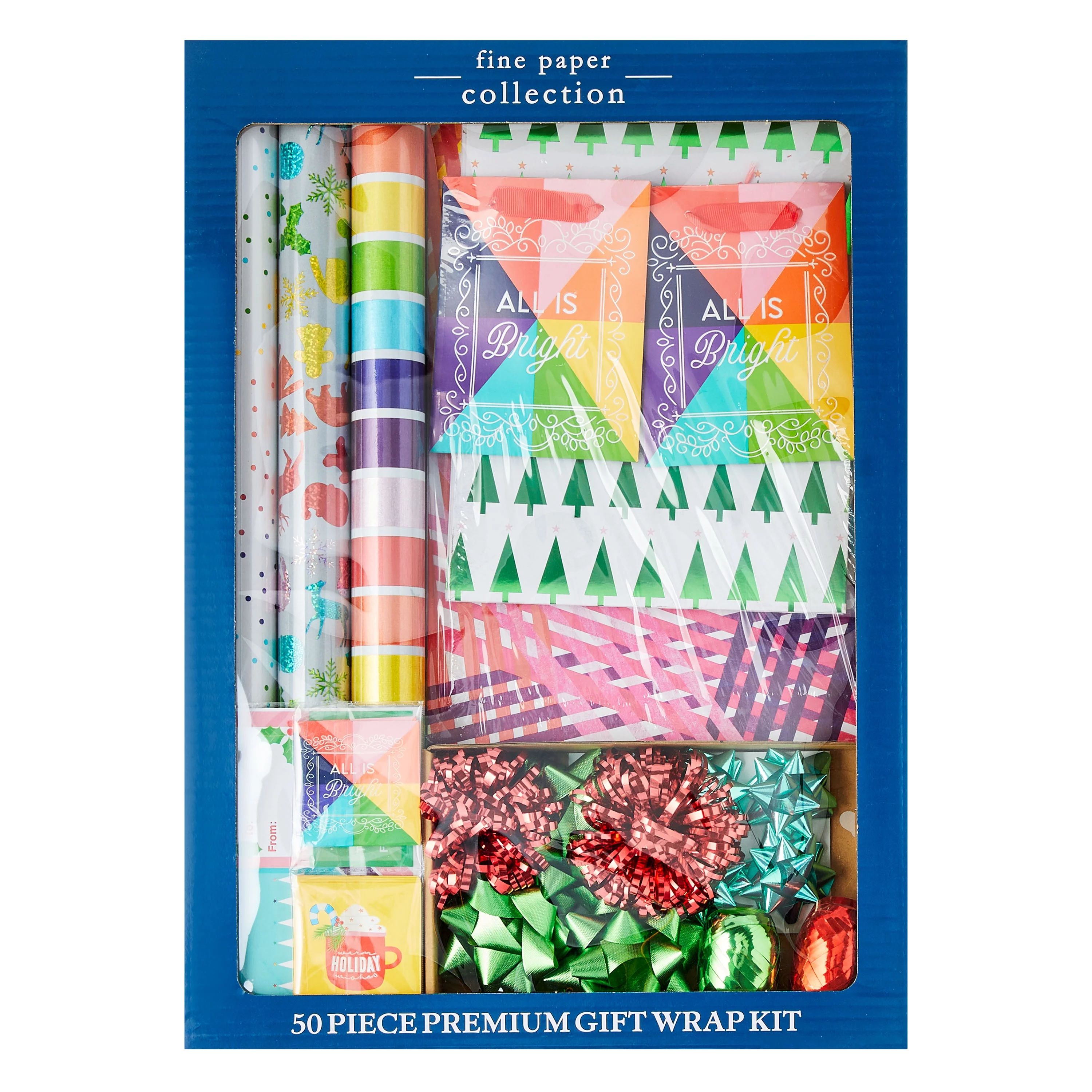 Holiday Time Fine Paper Collection 50 Piece Premium Gift Wrap Kit | Walmart (US)