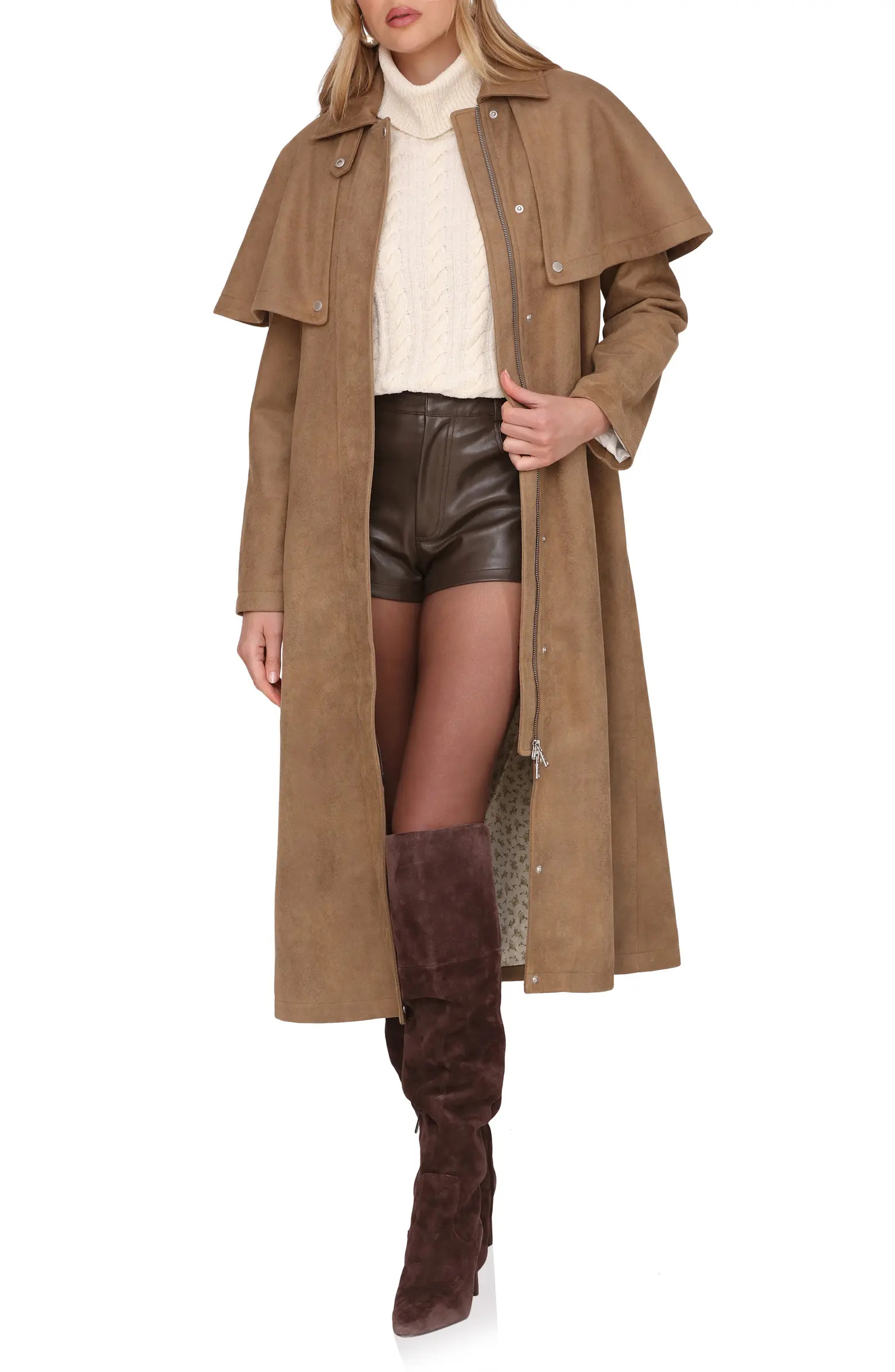 Avec Les Filles Faux Suede Cape Trench Coat | Nordstrom | Nordstrom