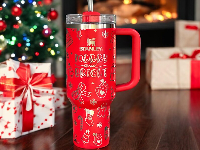 Christmas 40oz Stanley OR Generic Laser Engraved Tumbler, Doodles, Xmas, Stocking, Presents, Tree... | Etsy (US)