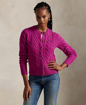 Women's Cable-Knit Wool-Cashmere Cardigan Sweater | Macy's