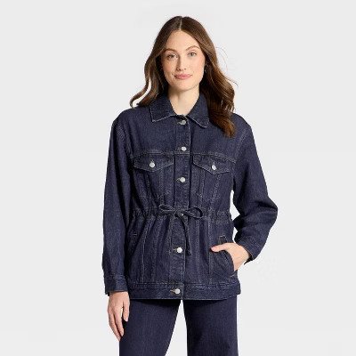 Women's Cinched Waist Trucker Denim Jacket - Universal Thread™ Dark Wash S | Target
