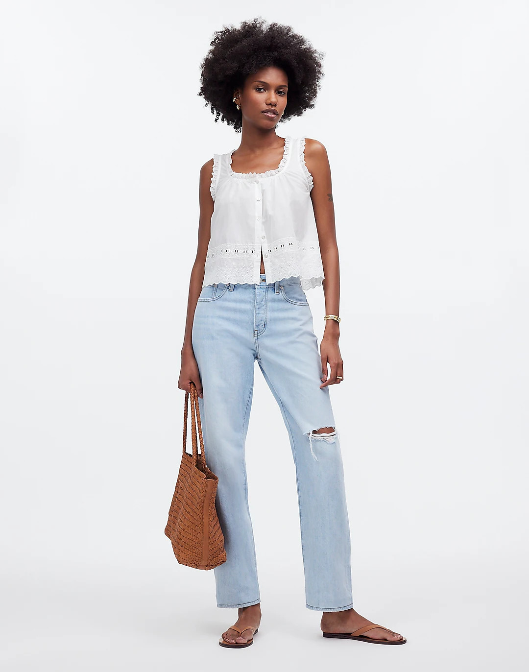 Embroidered Ruffle-Trim Top | Madewell