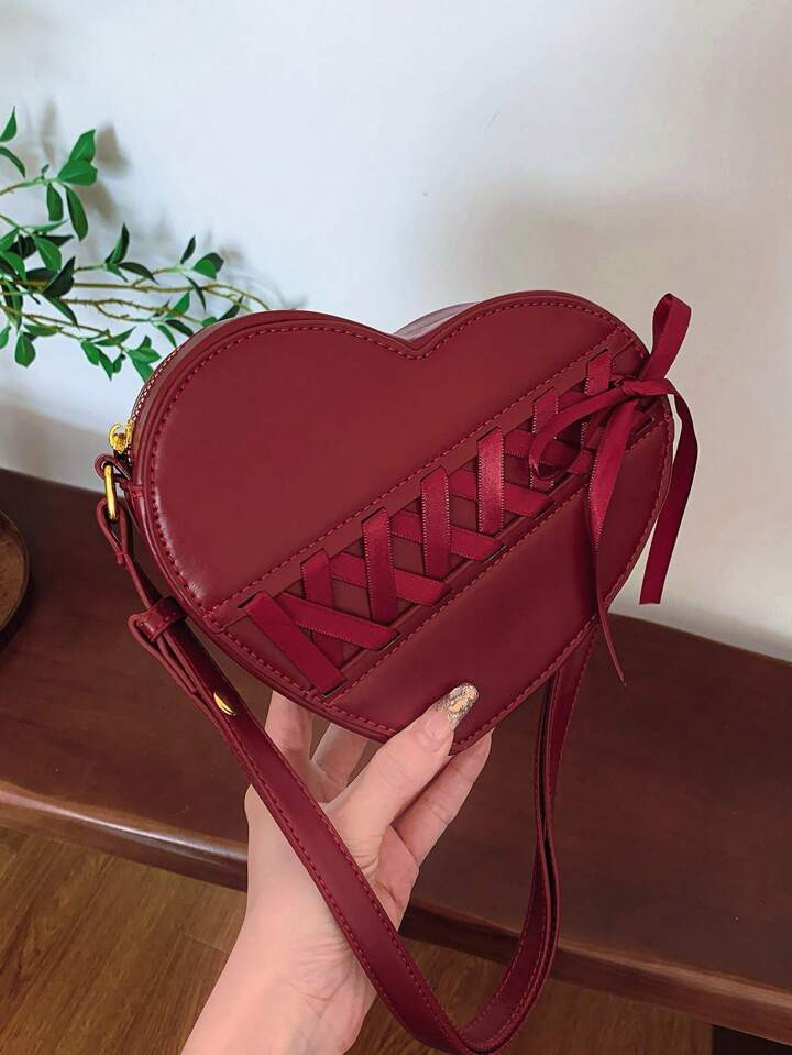 1 st. Bourgondië Rood Modieus Angora Rood Kersenrood Hartvormig Lint Strik Decor Schattige Korea... | SHEIN