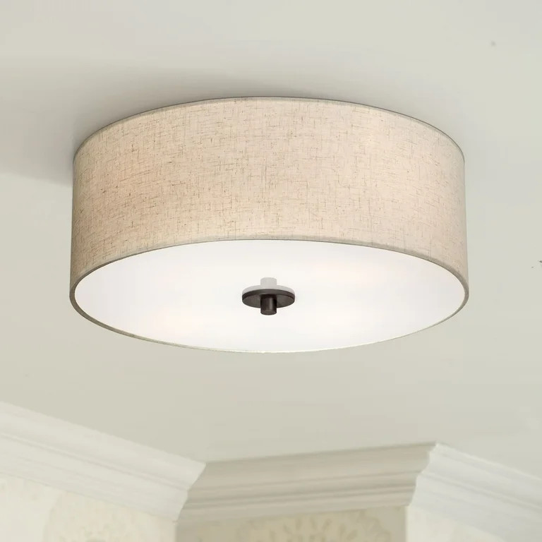 Regency Hill Sylvan Modern Ceiling Light Flush Mount Fixture 18" Wide Bronze 4-Light Oatmeal Fabr... | Walmart (US)