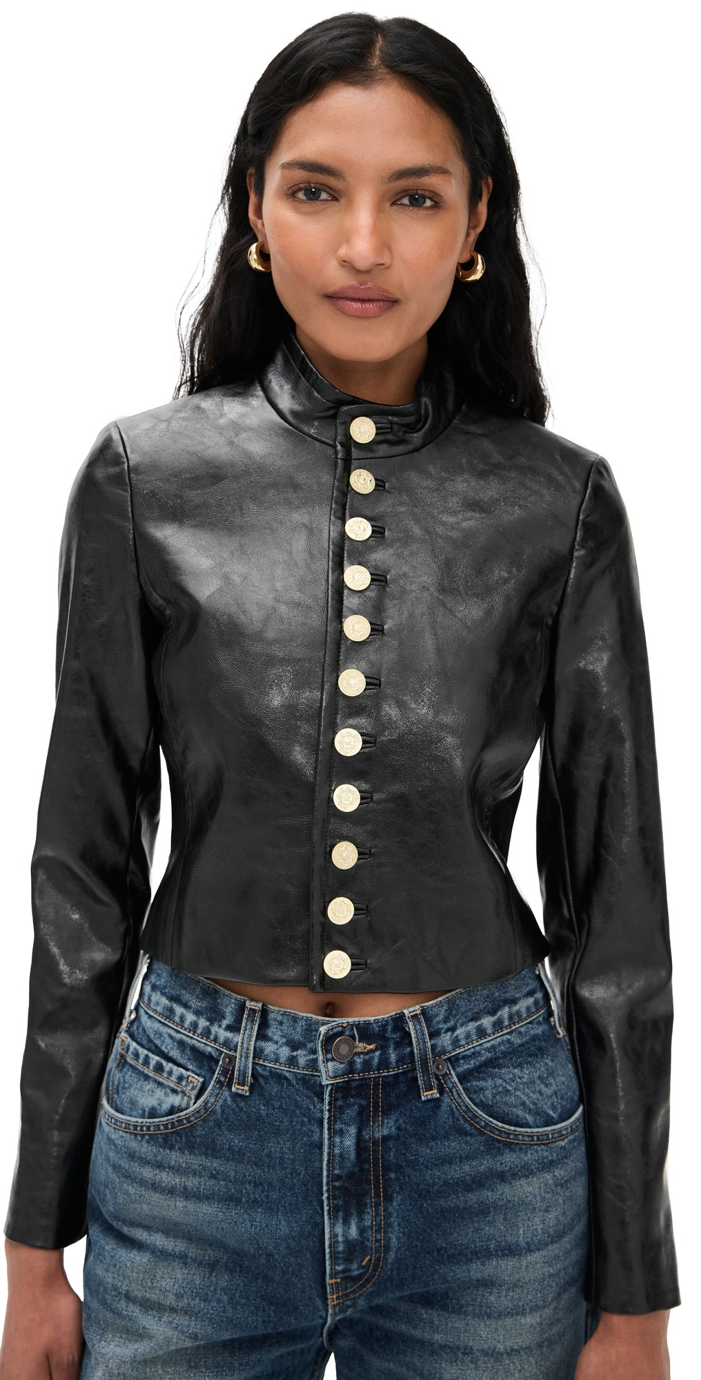 alice + olivia Emerson Vegan Leather Military Jacket Black XS | Shopbop