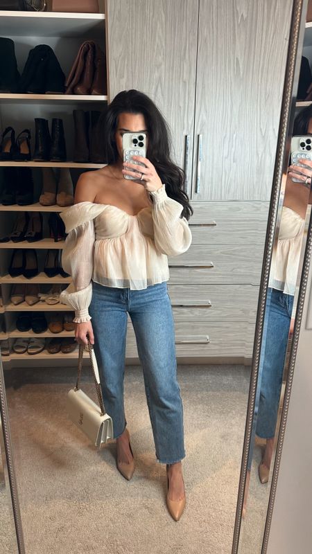 Revolve date night tops - if you’re in between then size up 

I cut the hem of these jeans because I’m 5’2