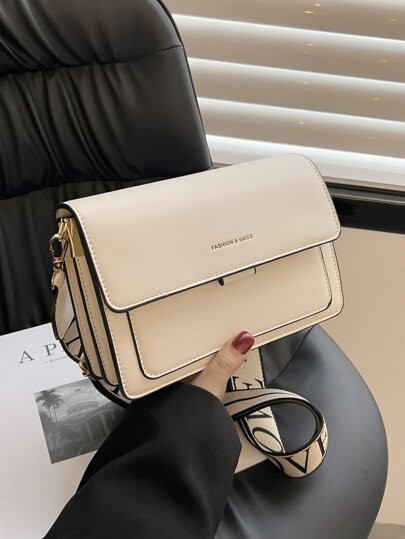 Fashionable And Simple Flap Bag With Wide Strap For Crossbody Or Shoulder Carry (Random Metallic Buckles On Both Sides) | SHEIN