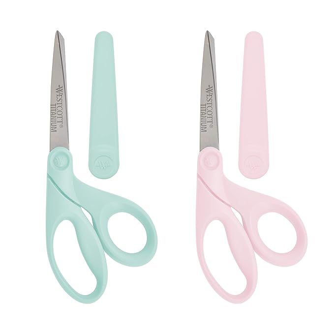 Westcott Titanium 8 Inch Sewing Scissors with Sheath, Assorted Pastel Colors, Pack of 3 (Pink/Gre... | Amazon (US)