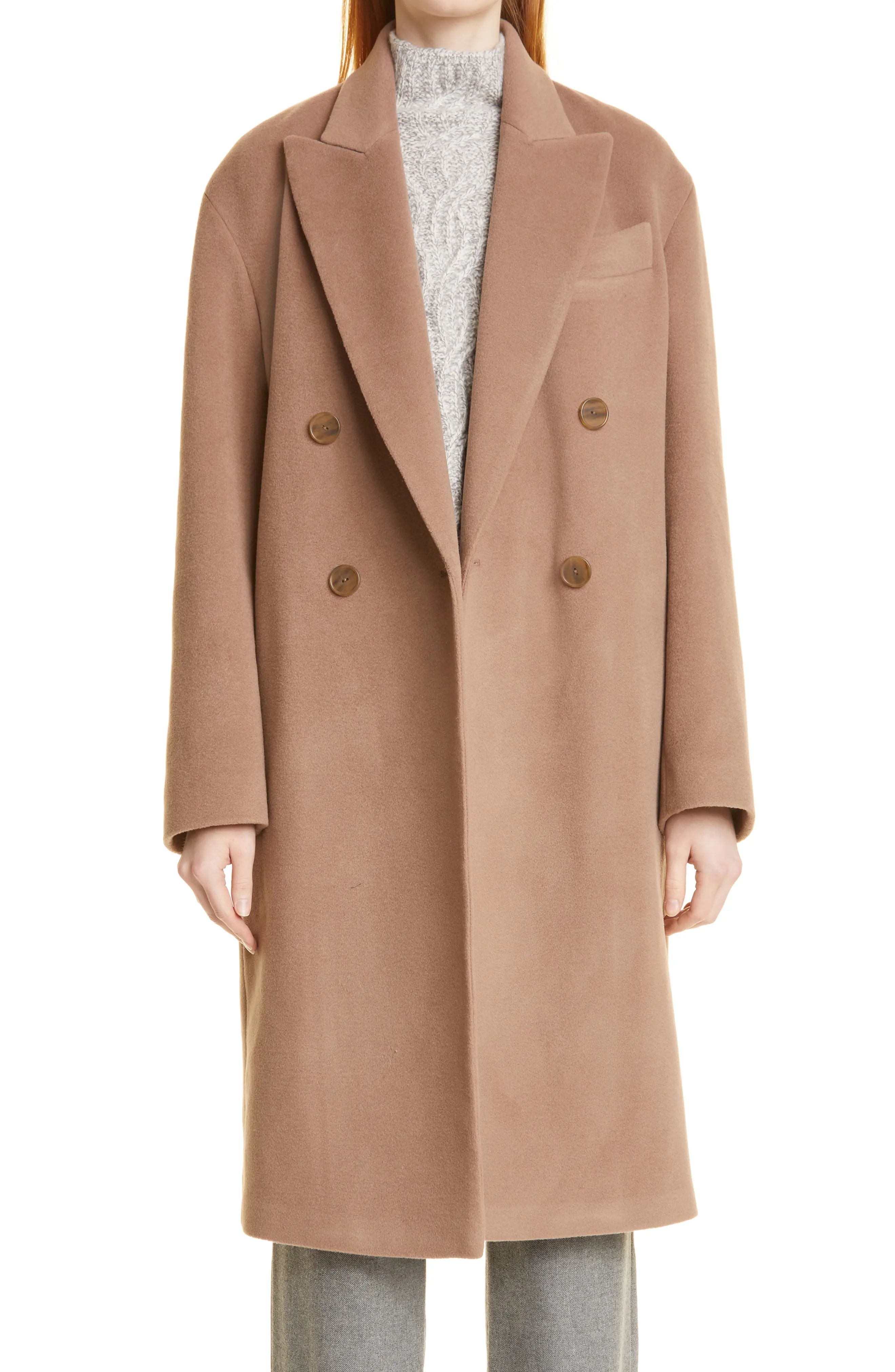 Vince Luxe Wool Double Breasted Coat, Size Large in Mauve Lilac at Nordstrom | Nordstrom