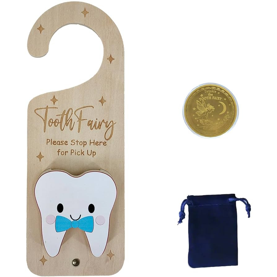 PAMBO Tooth Fairy Door Hanger, Wooden Tooth Fairy Money Holder with Tooth Coins for Lost Tooth Ki... | Amazon (US)