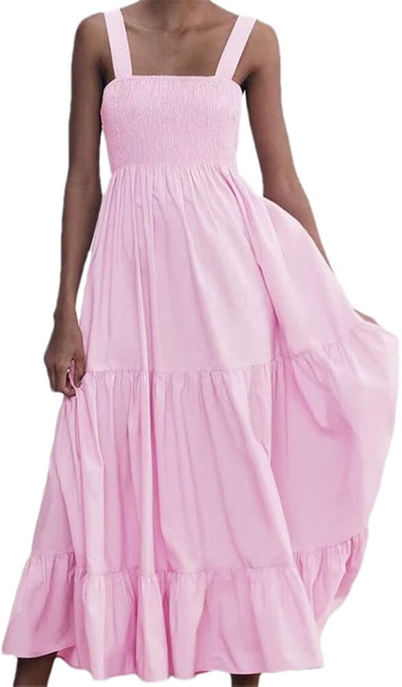 DBFBDTU Women Summer Sling Dress Tube Top Elastic Waist Long Section Sling Dress Ruffled Hem Dres... | Amazon (US)