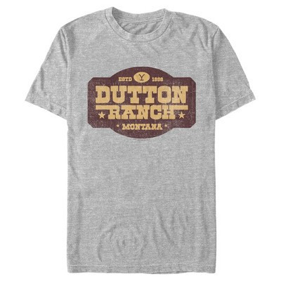 Men's Yellowstone Distressed Dutton Ranch Montana Est 1886 Logo  T-Shirt - Athletic Heather - Medium | Target