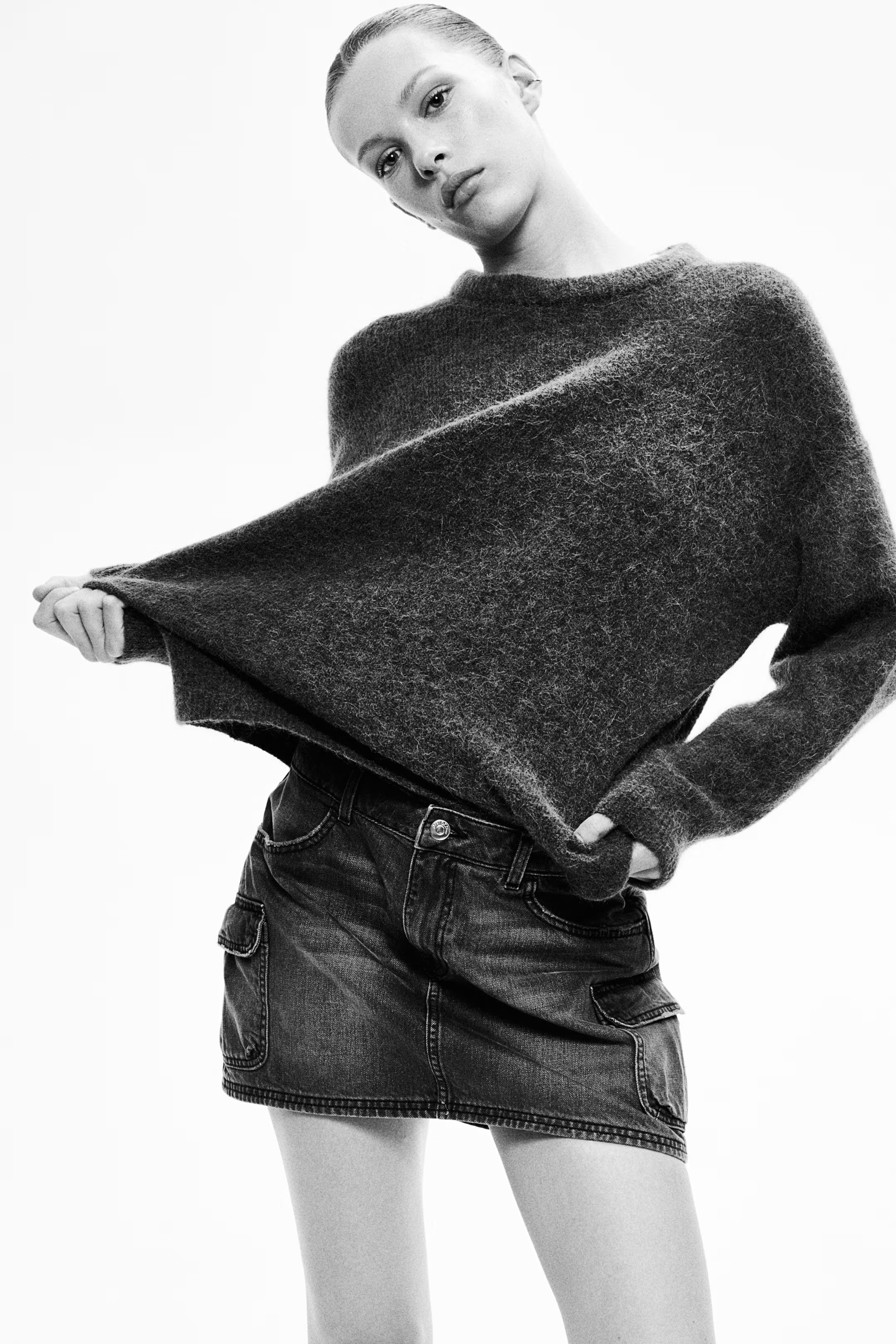 Oversized alpaca-blend jumper - Round neck - Long sleeve - Dark grey marl - Ladies | H&M GB | H&M (UK, MY, IN, SG, PH, TW, HK)