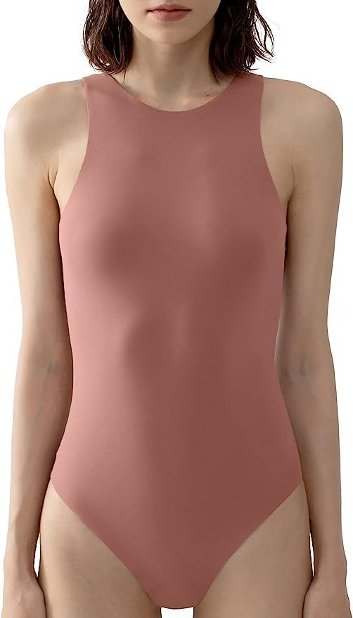 PUMIEY Women's High Neck Sleeveless Bodysuit Buttery Soft Tank Tops Smoke Cloud Collection | Amazon (US)