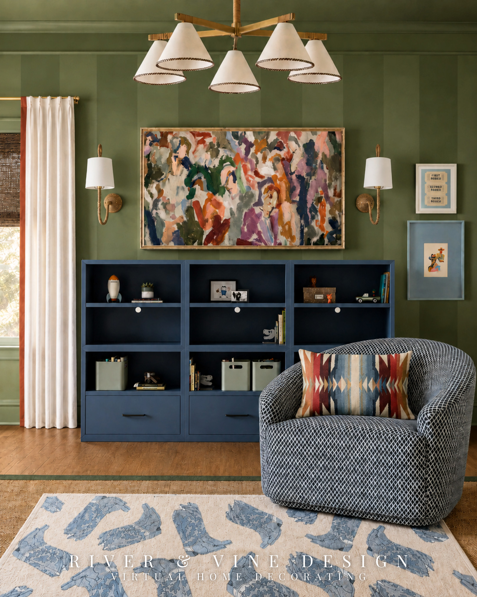 A playroom doesn’t have to feel juvenile now—or require a complete redesign in three years.

The easiest way to create a playroom that grows with your child is to begin with a more mature foundation, then bring in the fun through smaller pieces that are easier to change. Here, the navy storage, patterned chair and oversized artwork give the room its structure, while the cowboy boot rug, colorful pillow and playful accessories add personality.

As their interests change, those smaller details can evolve without starting the entire room over.

Would you have loved this playroom as a kid, or would you happily claim it now?

Explore the full product edit below for a playful space that still feels thoughtfully pulled together.

playroom that grows with your child, stylish playroom storage, modern Western playroom, navy playroom furniture, colorful kids room decor, cowboy boot rug, playroom reading chair, sophisticated playroom ideas

I may receive a commission from purchases made through my links.
 

 #LTKHome