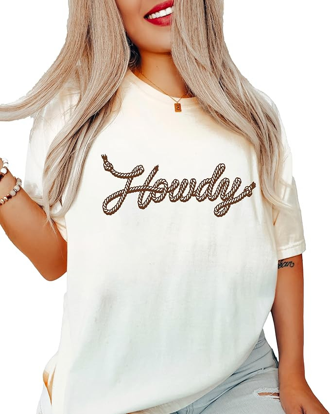 Howdy Rope Script Shirt for Women and Men Trendy Country Western Graphic Tee | Amazon (US)