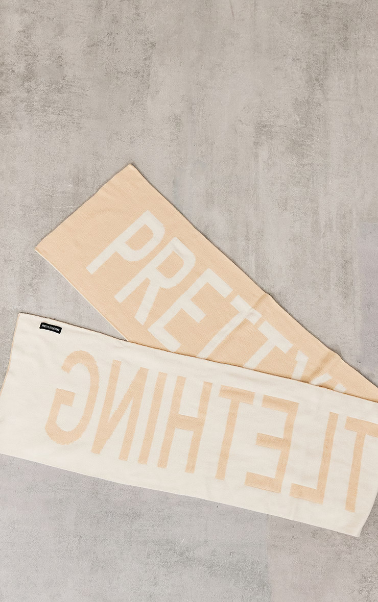 PRETTYLITTLETHING Beige Script Scarf | PrettyLittleThing US