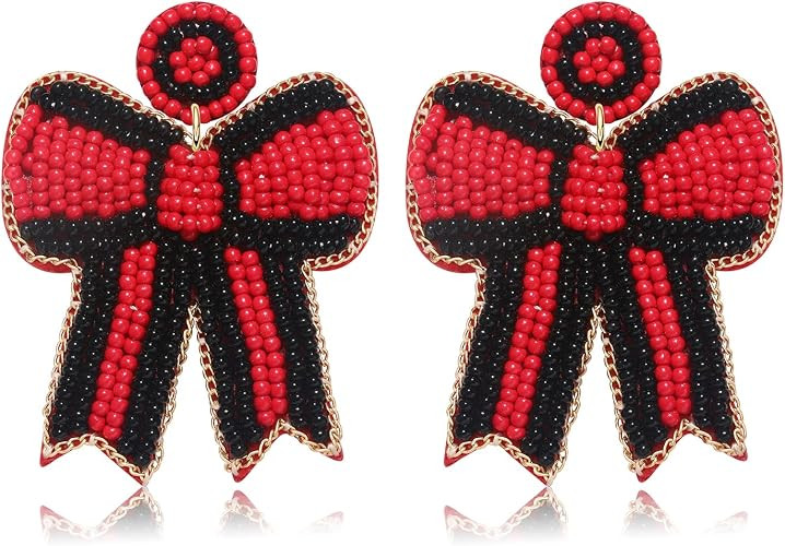 Game Day Bow Beaded Earrings Handmade Beads Bow Ribbon Earrings Game Day Team Sport Party Favors ... | Amazon (US)