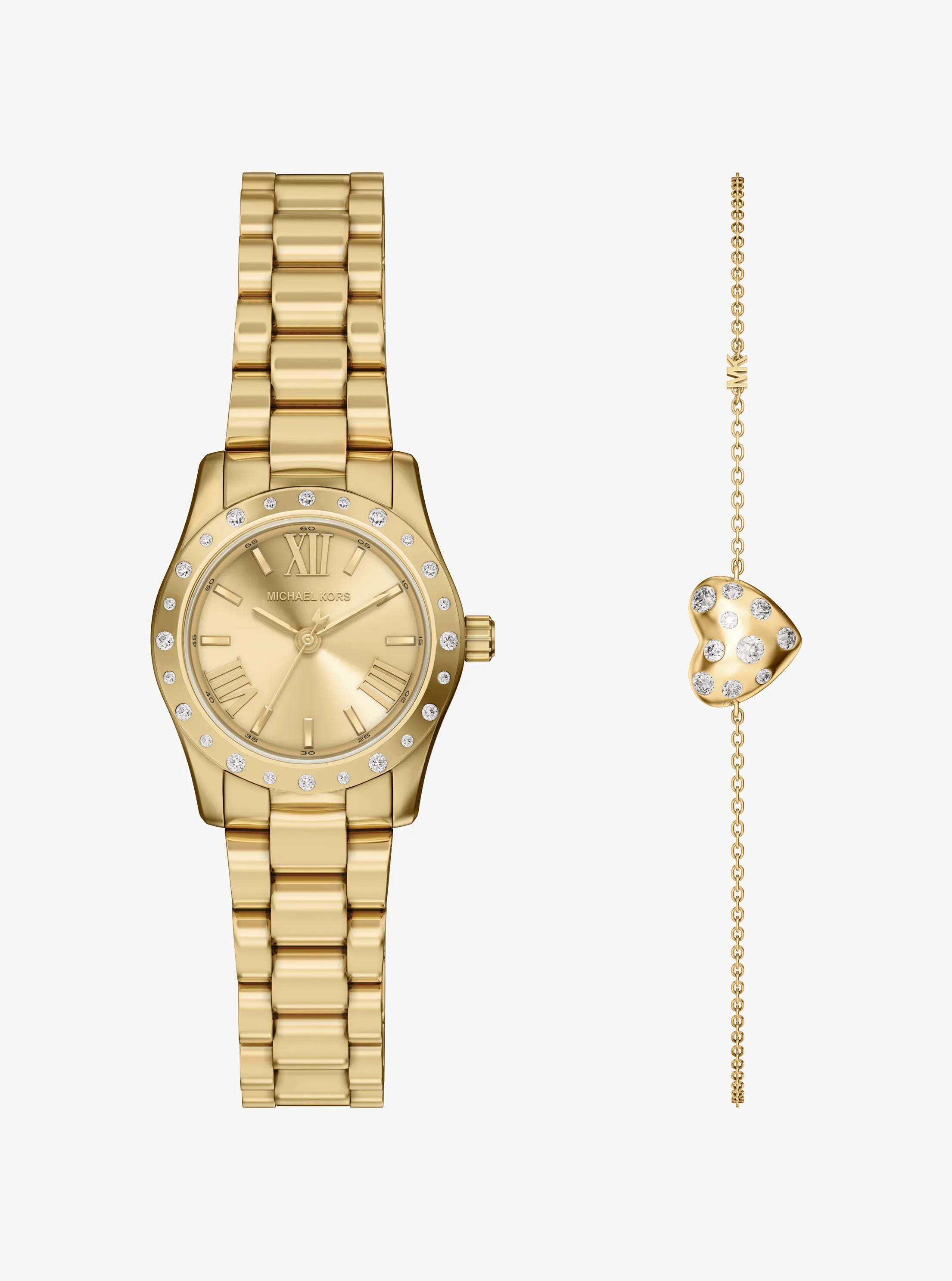 Petite Lexington Pavé Gold Watch and Heart Bracelet Gift Set | Michael Kors US