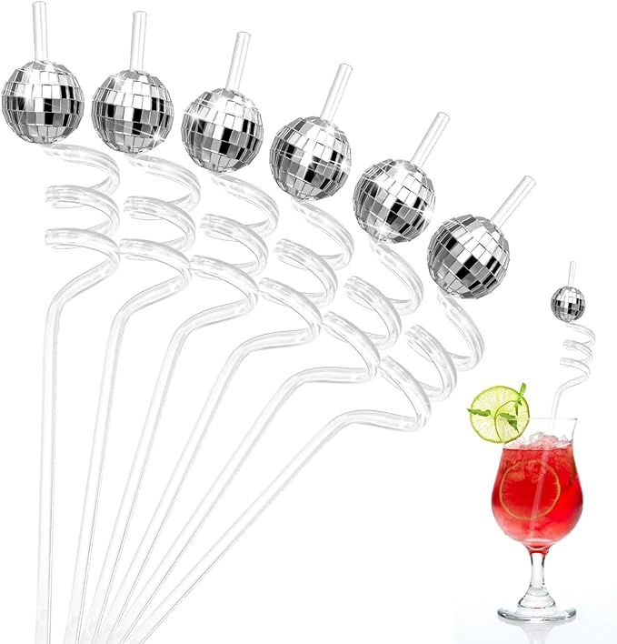 12 Pieces Mirror Disco Ball Straws Silver 70s Disco Decorative Straws Mini Disco Straw Decor Disc... | Amazon (US)