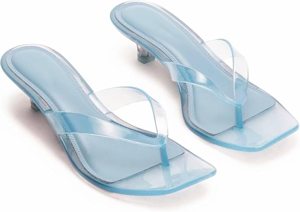 Agodor Jelly Thong Heeled Sandals for Women,Clear Flip Flop Low Kitten Heels Mules for Women Comf... | Amazon (US)
