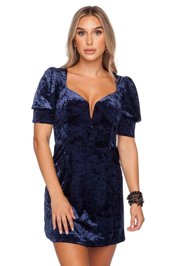 BuddyLove Dakota Fitted Crushed Velvet Mini Dress - Navy | BuddyLove