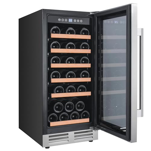 Avanti Wine Cooler Designer Series Freestanding Single-Zone Chiller, 28-Bottle Capacity with Vinyl Coated Pull-Out Shelves & Glass Door, LED Display, 15-Inch, Stainless Steel | Amazon (US)