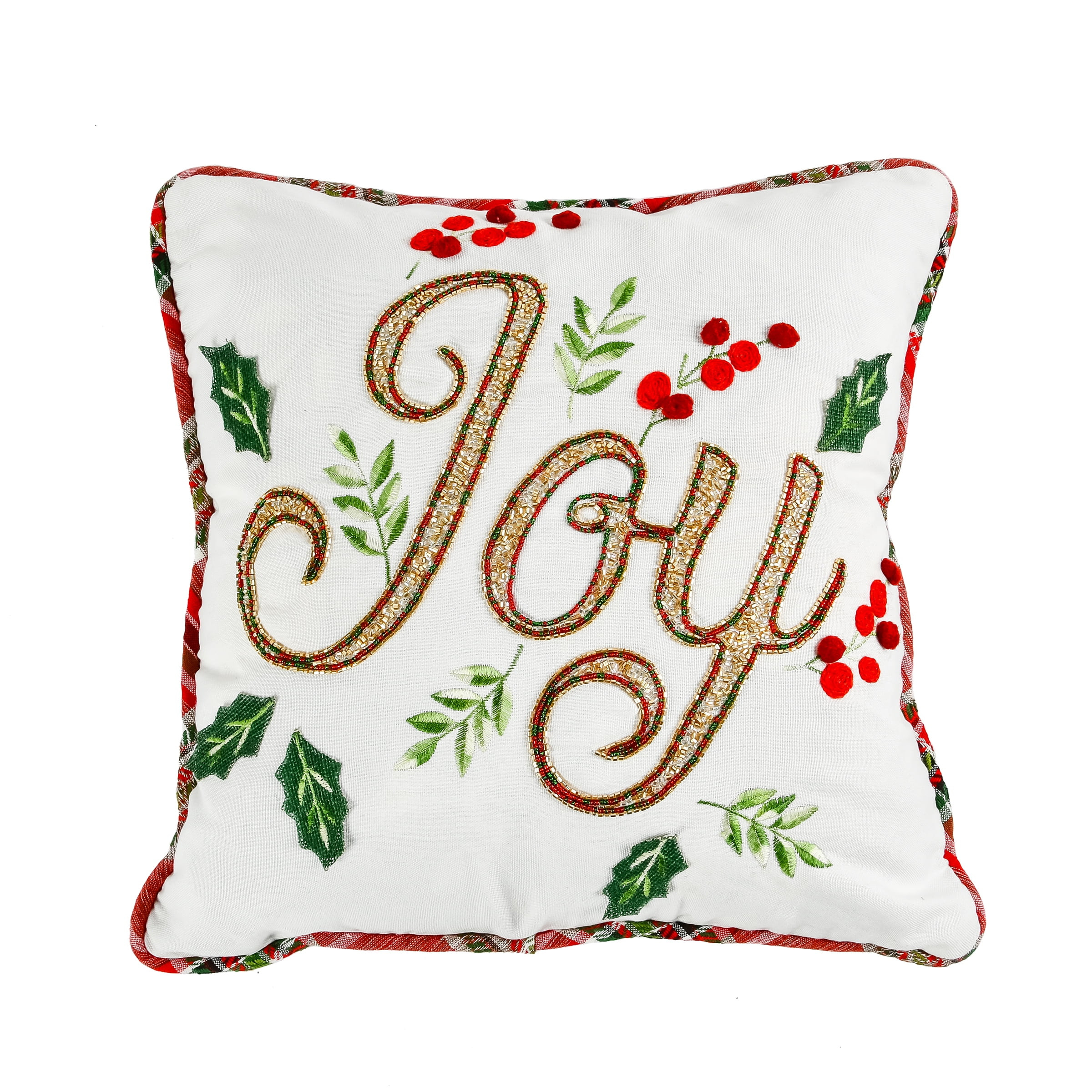 HGTV Home Collection Joy Embroidered Plaid Back Pillow , Red, 18in | Walmart (US)