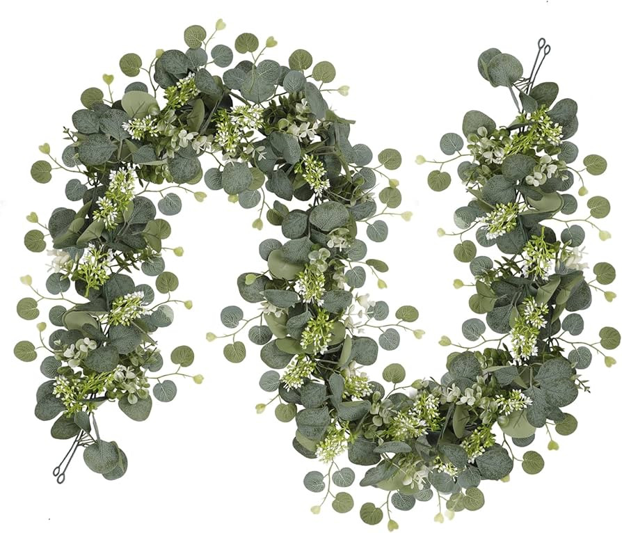 SOMYTING Artificial Eucalyptus Garland 2 Packs Faux Eucalyptus Greenery Vines Fake Vines for Room... | Amazon (US)