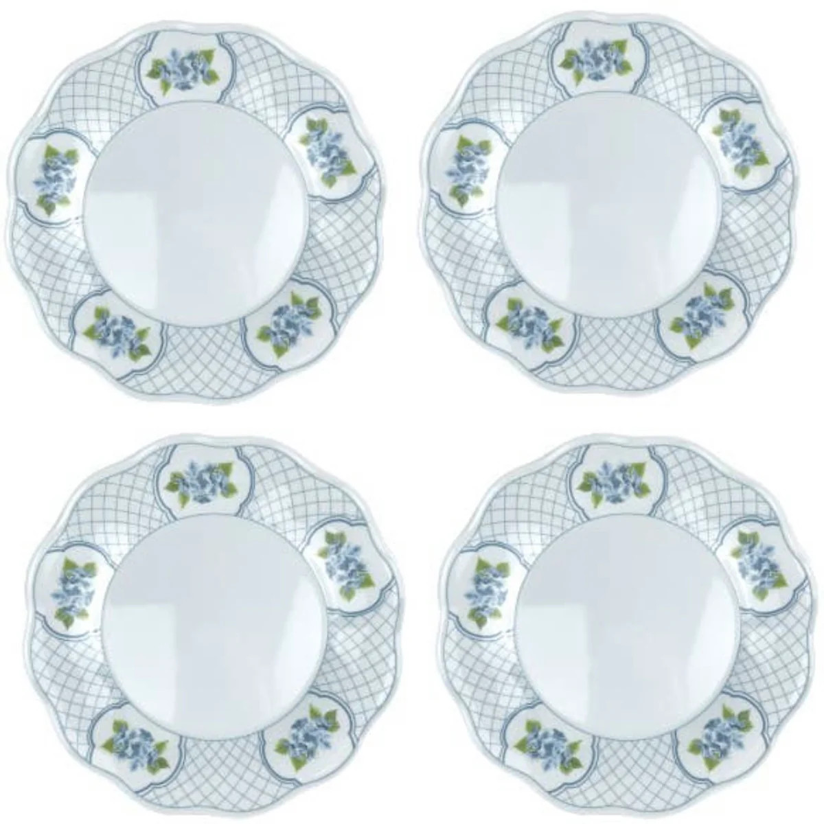 Scalloped Blue Hydrangea Dinner Melamine Plates (Set of 4) | Sea Marie Designs
