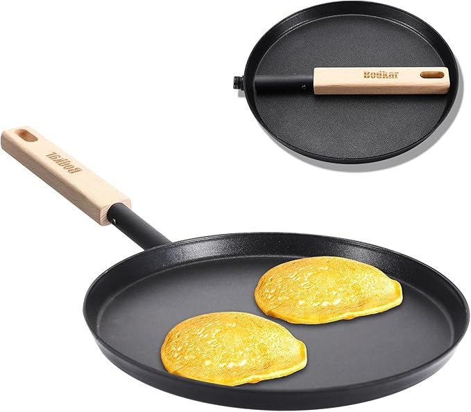Frying Pan Skillet 8-inch Flat Griddle Pan, Lightweight Small Grill Pan with Wooden Handle for Ca... | Amazon (US)