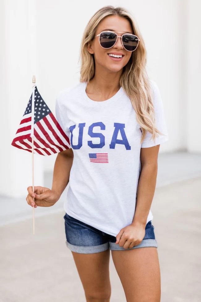 Athletic USA Flag Tee Ash | The Pink Lily Boutique